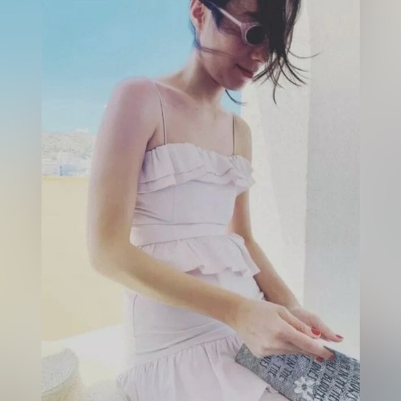 Brock Collection x H&M Large Flounced Dress Cotton Ruffled Pink Fitted Tiered - Picture 2 of 6